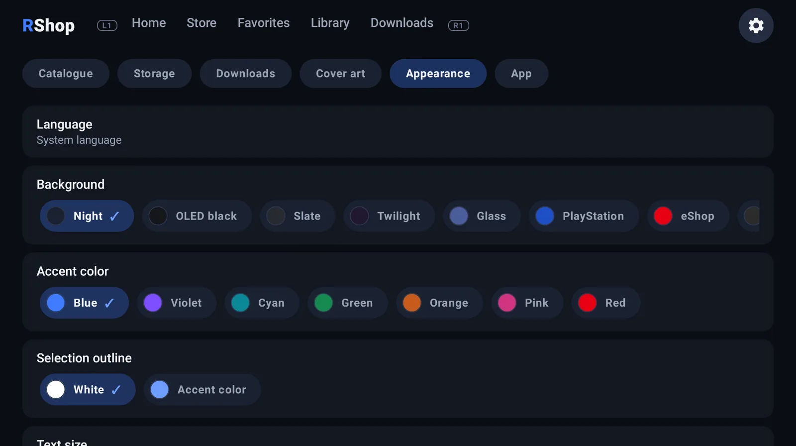 The appearance settings: backgrounds, accent colours, cover style